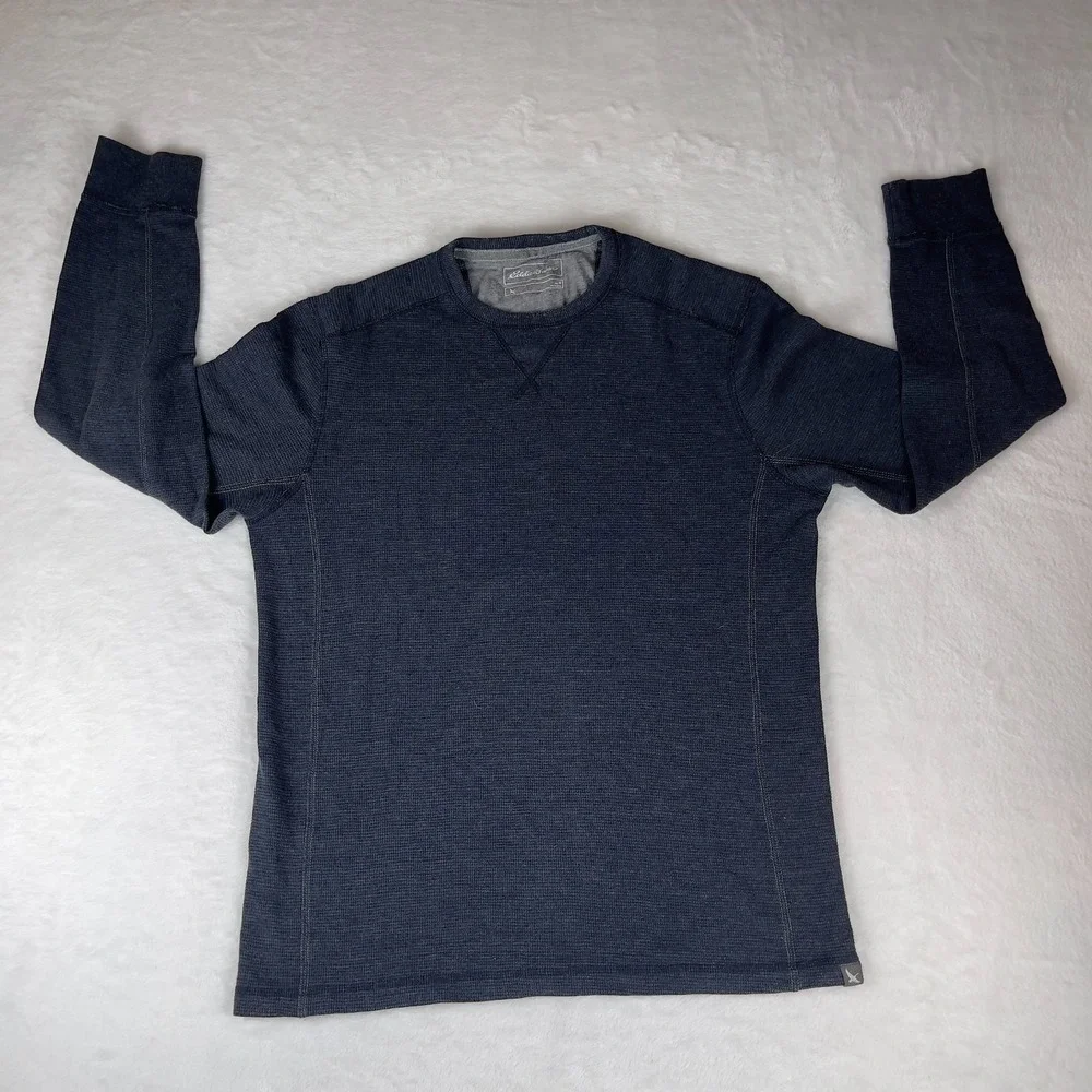 Eddie Bauer Waffle Knit Thermal‎ Shirt Mens M Gray Long Sleeve Ribbed Crewneck